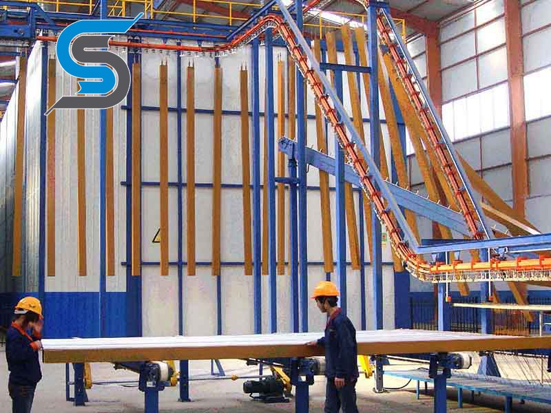 Vertical powder coating line